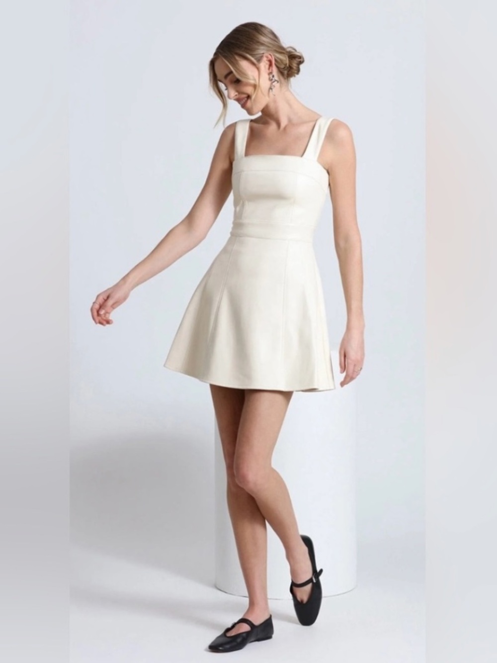 Avec Les Filles Cream Square-Neck Mini Dress